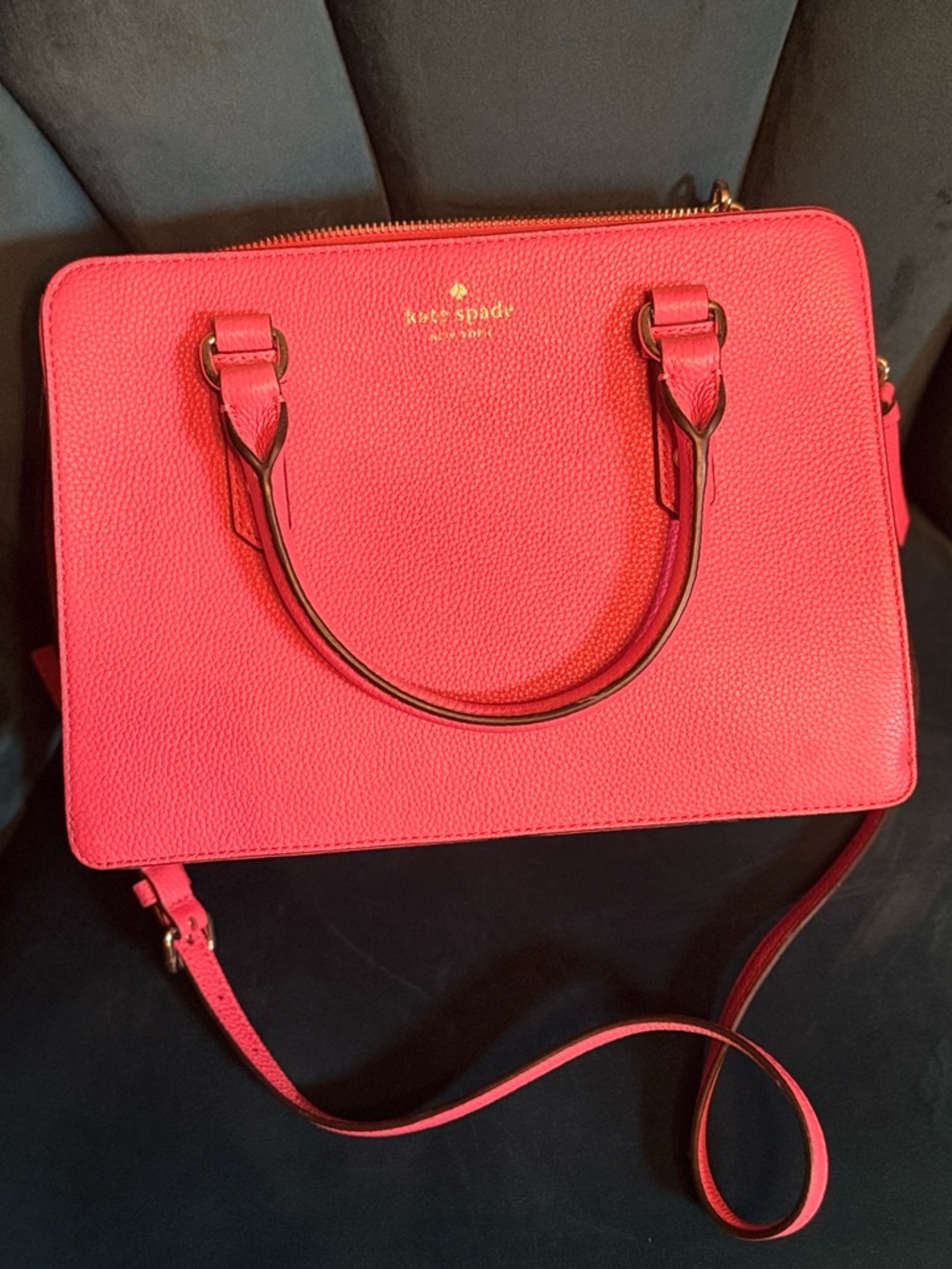 kate spade Coral Pink Pebbled Leather Satchel with Gold Accents